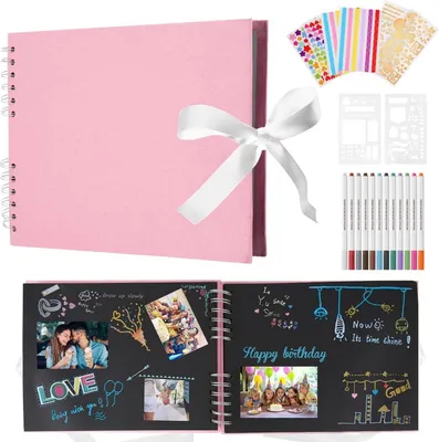 Zdjęcie produktu dla Photo Book Black 29,5x21cm Self Design Photo Album Scrapbook 80 stron metaliczny marker księga gości na wesele urodziny