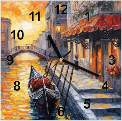 Produktbild von Wanduhr aus Glas mit Motiv Romantische Stadtansicht- 30 x 30 cm - inkl. Aufhängesystem