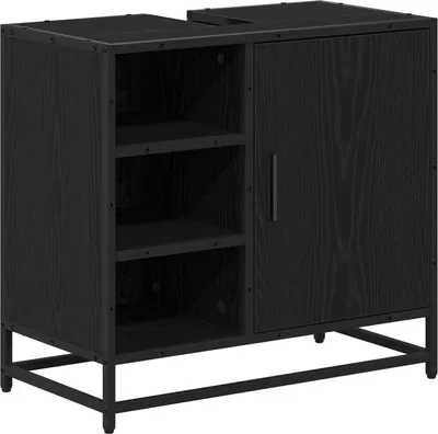 Produktbild von vidaXL Badezimmerschrank mit Tür Schwarz Eichen-Optik 65 x 33 x 60 cm