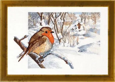 Produktbild von Permin Kreuzstich Stickpackung "Rotkehlchen", Zählmuster, 47x34cm, 70-4128