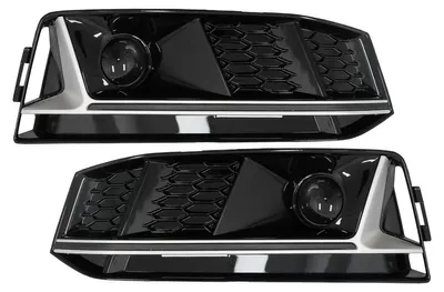 Imagen del producto de Cubiertas de rejilla delantera de diseño deportivo para Audi A4 B9 S-Line, modelos 16-18, con aspecto RS4, color plateado.