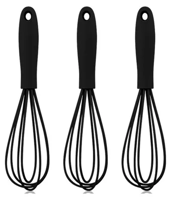 Produktbild von 3 Stück Schneebesen Silikon, Edelstahl Rührbesen Silikondrähte für Mischen, Schneebesen, Schlagen, Aufschäumen und Rühren,(black)