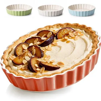Productafbeelding van Praknu Cakevorm Keramisch 28cm - Hoge Randen voor Quiche & Taart - Antiaanbaklaag