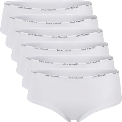 Produktbild von Celodoro Damen Panty Slip (6er Pack) Pants mit schmalem Ziergummi und Schriftzug - Weiss S