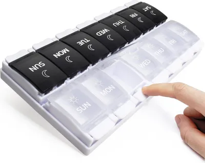 Zdjęcie produktu dla Pudełko na tabletki 7 dni Organizer na leki 14 przegródek Kolorowe oznaczenia i oznaczenia czasu