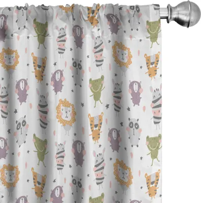 Image de ABAKUHAUS Zoo Rideaux, voilages, Childish Safari Lion Girafe Zèbre Éléphant Hippopotame Ours Animaux Style scandinave, 2 pièces 75 x 245 cm, multicolore