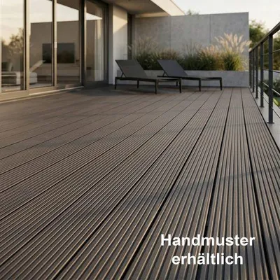 Produktbild von Terrassendielen WPC WoodoRhodos Anthrazit | Diele für Balkon + Terrasse Außenbereich 2,4m x 12cm x 2cm mit Clipsystem & Unterkonstruktion | Holzoptik