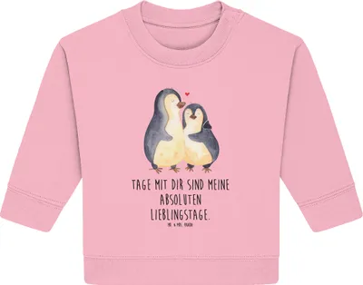 Produktbild von Mr. & Mrs. Panda Organic Baby Pullover Pinguin umarmen 12. - 18. Monat - Baumwolle Pink - Geschenk, Liebe, Hochzeitstag, Umarmung, Hochzeitsgeschenk, Bullover