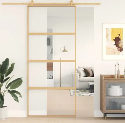 Produktbild von vidaXL Drzwi przesuwne Golden 90x205 cm ESG przezroczyste szkło i aluminium