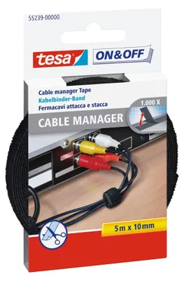 Produktbild von 8x tesa 55239 ON & OFF Klett Kabelbinder, 5m x 10mm, schwarz | 1 Rolle