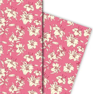 Produktbild von Exotisches Sommer Geschenkpapier mit Lilien, rosa - G8189, 32 x 48cm