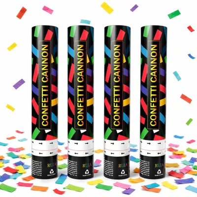 Productafbeelding van Confettikanonnen - 4 stuks, 30 cm, papieren confettikanonnen - feestartikelen - kleurrijk