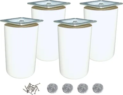 Obrázok produktu pre Nábytkové nohy z bukového dreva, bielo lakované, valcovité, 12 cm vysoké, sada 4 kusov s montážnym materiálom