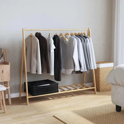 Zdjęcie produktu dla vidaXL Wieszak na ubrania z półkami 106x34x102 cm bambusowy