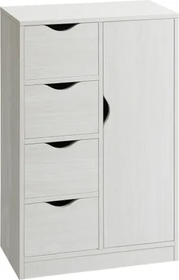 Image de HOMCOM Meuble de rangement buffet commode moderne 1 placard et 4 tiroirs - en bois - pour salon, cuisine, entrée, salle à manger - blanc