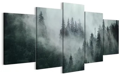 Immagine prodotto di LUMASOUL, quadri decorativi da parete per soggiorno, set di 5, stampa su tela raffigurante un bosco, dimensioni 18 x 100x50 cm. Decorazioni da parete componibili, adatte per camere da letto, corridoi e uffici