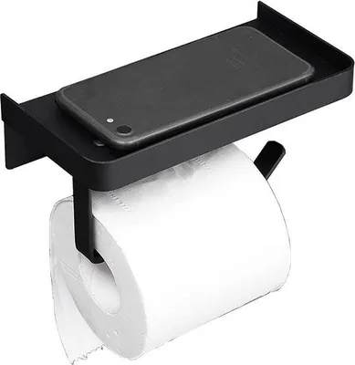 Produktbild von Famanu Toilettenpapierhalter ohne Bohren mit Ablage - Matt Schwarz