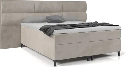 Produktbild von SALES LEADER Boxspringbett MONACO 180x200 cm Polsterbett mit zwei Bettkästen, Komplett-Set mit Matratze und Topper (4cm), Beige, Bett Stoff JASMINE 21