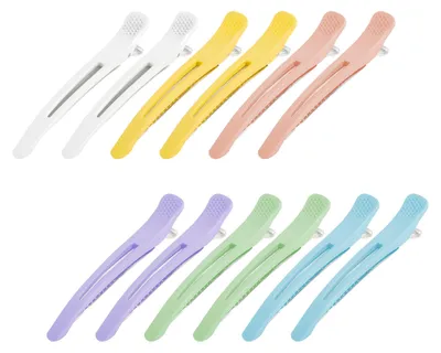 Image de 12 pinces à cheveux professionnelles pour coiffeurs, disponibles en six couleurs