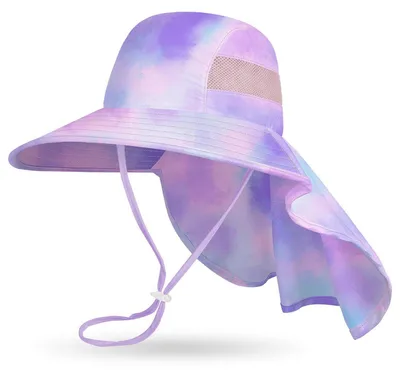 Immagine prodotto di Cappello da sole per bambini, modello ragazza, estate, protezione UV 50, cappello da pesca con tesa larga e protezione per il collo, taglie 2-9 anni, colore blu-viola