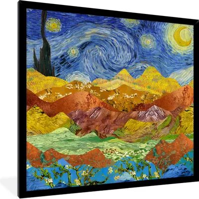 Produktbild von MuchoWow® Gerahmtes Poster Van Gogh - Sternennacht - Alte Meister 40x40 cm - Poster mit Schwarzem Bilderrahmen Wandposter Rahmen Foto Bilder - Mit Rahmen - Wanddekoration Schlafzimmer