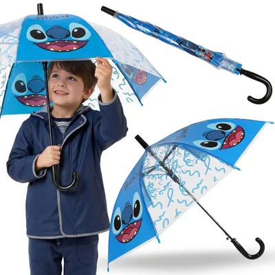 Produktbild von DISNEY Stitch Blauer Kinderschirm FÜR JUNGEN, transparenter FALTBARER AUTOMATIKSCHIRM