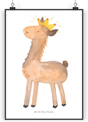 Produktbild von Mr. & Mrs. Panda Bild Lama König DIN A5 - Weiß - Geschenk, Plakat, Chef, Lamas, Mama, Abitur, drucke, Freundin, wanddeko, Wandbild, Kunstdruck