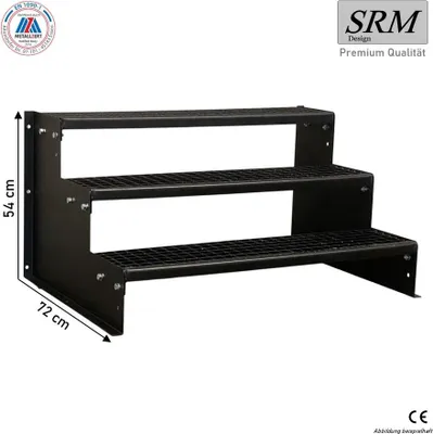 Zdjęcie produktu dla schody 3 stopniowe model 2 całkowicie czarne schody stalowe wysokość stopnia 18 cm, szerokość 60 cm wysokość 54 cm bez poręczy