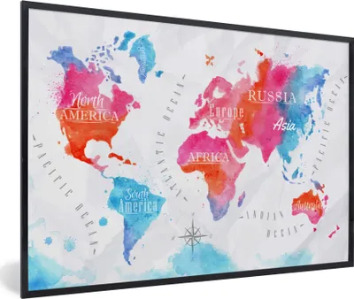 Produktbild von MuchoWow® MuchoWow® Gerahmtes Poster Farben - Karte - Windrose 90x60 cm - Poster mit zchwarzem Bilderrahmen - Fotorahmen - Foto-Plakat