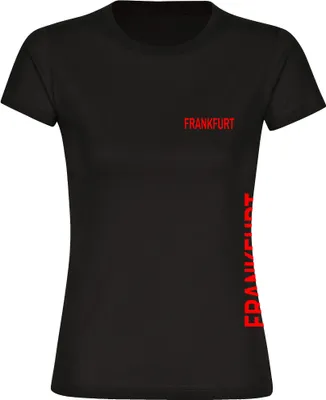 Produktbild von multifanshop Damen T-Shirt - Frankfurt - Brust & Seite, schwarz, Größe 3XL