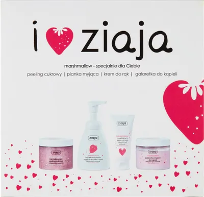 Zdjęcie produktu dla Ziaja, Marshmallow Zestaw Świąteczny Peeling, 300 ml + Pianka, 250 ml + Krem do rąk, 50 ml + Galaretka do kąpieli, 260 ml
