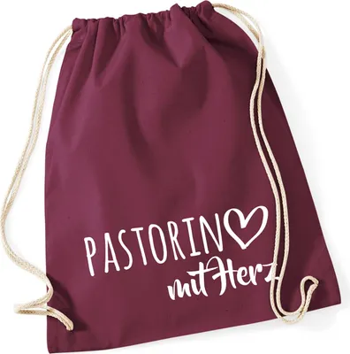 Produktbild von Huuraa Turnbeutel Pastorin mit Herz 12 Liter Burgundy Baumwolle Rucksack Geschenkidee