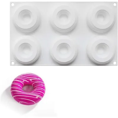 Immagine prodotto di Stampo in silicone per torta mousse, con 6 cavità a forma di ciambella, adatto per la creazione di dolci in 3D, resistente al calore da -40°C a 230°C