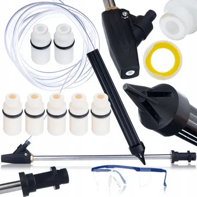 Immagine prodotto di Set di sabbiatura per Kärcher K5-K7 - 7 ugelli (5 rinforzati), tubo flessibile e occhiali di sicurezza | Accessori professionali per idropulitrici