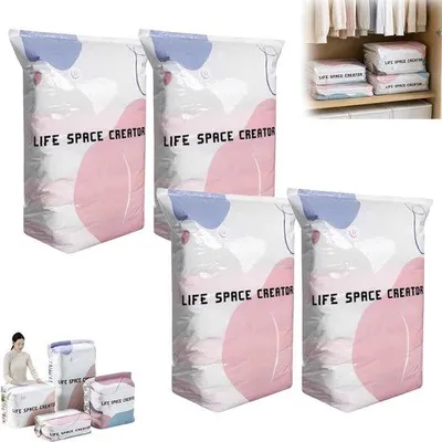 Produktbild von 4 Stück Vakuumbeutel ohne Pumpe - 80x100x38 cm - wiederverwendbare - Platz sparen - Reisen und Zuhause - für Kleidung, Bettdecken, Decken