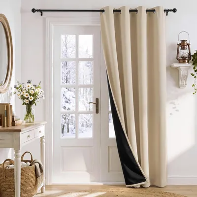 Obrázek produktu pro Zatemňovací závěs, očka, termo závěs, ochrana proti chladu, pro dveře, dvouvrstvý, béžová barva, rozměry 260 x 140 cm