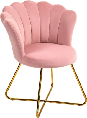Image de HOMCOM Fauteuil coquillage chaise coiffeuse fauteuil en velours fauteuil de salon avec pieds en acier pour salon et chambre 69 x 64 x 80 cm rose