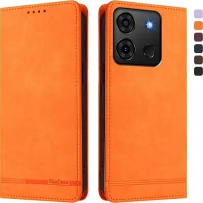 Immagine prodotto di Custodia per Infinix Smart 7 HD/Smart 7 Plus, custodia retro in Finto cuoio con supporto e slot per schede Arancione