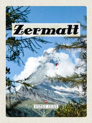 Produktbild von vianmo Holzschild 40x30 cm Zermatt Schweiz Tannenbaum Winterzeit Bildmotiv Reisemotiv Europa
