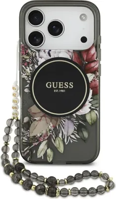 Immagine prodotto di Custodia GUESS passend für IPHONE 17 Pro compatibile con MagSafe GUHMP17LHFWBRCESK (Fiori IML con cinturino perlato) nero