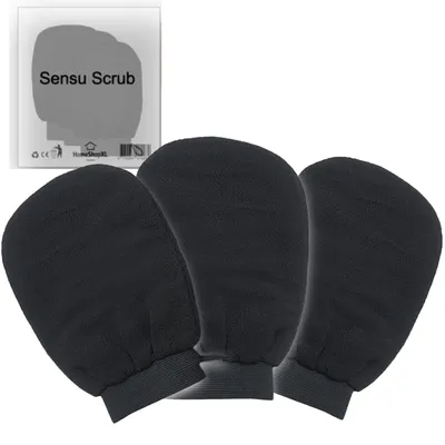 Produktbild von Sensu Scrub Handschuhe - 3 Stück - Schwarz - Peelinghandschuh Kessa Hammam Waschlappen - Bekannt aus TikTok