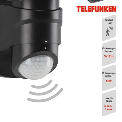 Obrázek produktu pro LED venkovní světlo venkovní lampa detektor pohybu 10W černý plast Telefunken