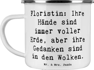 Produktbild von Mr. & Mrs. Panda Pott Spruch Floristin Tagträumerin - Weiß - Geschenk, Berufe, Sorgfalt, kreative Geschenke, Berufsprodukte, Emaille Tasse, für Berufstätige, Berufsleben