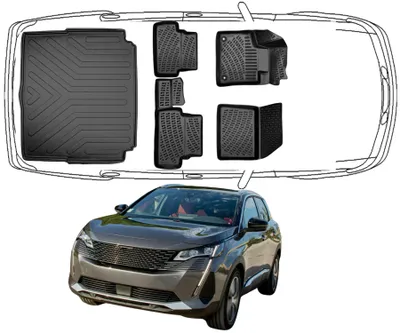 Produktbild von 3D Fußmatten & Untere Kofferraumwanne Auto Set Kompatibel mit Peugeot 3008 2.Gen 2016 - 2023 Untere Kofferraumboden