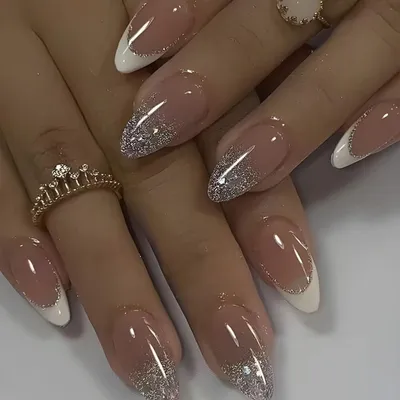 Produktbild von Press On Nails Kurz French Glitter 24 Stück Acryl Kunstnägel Zum Aufkleben