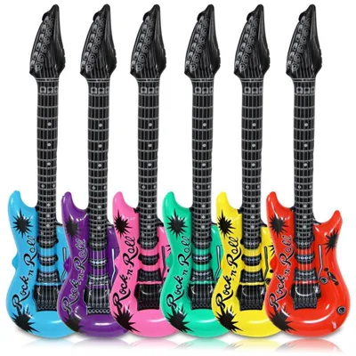 Produktbild von Schramm® 6 Stück Luftgitarren Bunt 100cm in 6 Farben Luft Gitarre Air Guitar aufblasbar 6er Pack