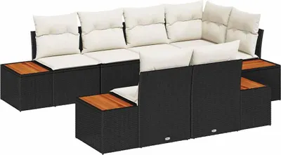Immagine prodotto di vidaXL Set di divani da giardino con cuscini 7 pezzi in polirattan nero