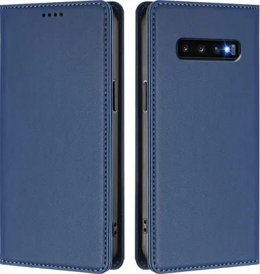 Produktbild von Handyhülle für Samsung Galaxy S10 Plus, Kunstleder Klapphülle Stoßfeste Magnetische Hülle mit Ständer Dunkelblau