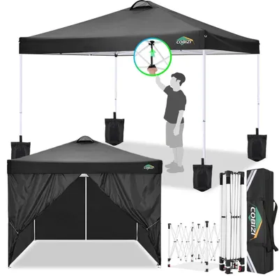 Produktbild von Faltpavillon 3x3m wasserdicht UV Schutz 50+ mit 4 Seitenteilen und Sandsäcken Schwarz