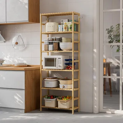 Produktbild von Bambus Stehregal mit 6 Regalen - Verstellbares Küchen-, Badezimmer- und Bücherregal